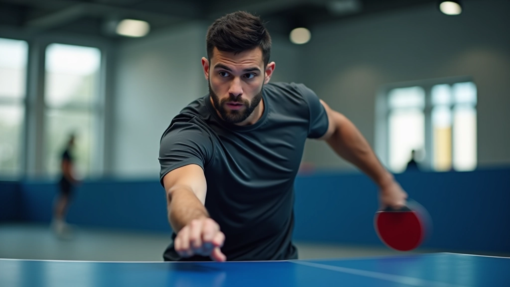 لاعب تنس طاولة يمارس حركات الباك هاند في قاعة التدريب